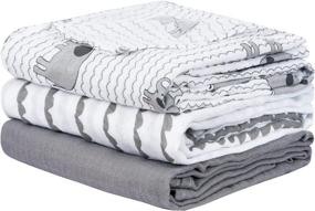 img 4 attached to 🤱 PHF 100% Cotton Muslin Swaddle Blankets Set, Super Soft Breathable Comfortable Baby Blankets, Large 47 x 47 inches Receiving Blanket for Infant Baby Boys, Pack of 3 - Elephant, Wave, Grey