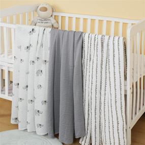 img 2 attached to 🤱 PHF 100% Cotton Muslin Swaddle Blankets Set, Super Soft Breathable Comfortable Baby Blankets, Large 47 x 47 inches Receiving Blanket for Infant Baby Boys, Pack of 3 - Elephant, Wave, Grey