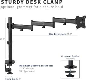 img 2 attached to 🖥️ Одиночный настольный кронштейн для монитора VIVO, дополнительно длинная регулируемая рука, совместимый с VESA, 13-32 дюйма, макс. VESA 100x100, черный, STAND-V101N