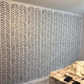 img 1 attached to Greta Hand Drawn Herringbone Wall Stencil - Scandinavian 🖌️ Design Painting Stencil - Large Pattern Paint Stencil - 629/S