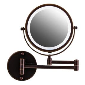 img 1 attached to Ovente 7-Inch Lighted Wall Mount Makeup Mirror with 1X & 10X Magnifier, Adjustable Double Sided Round LED, Extendable, Retractable & Folding Arm, Compact & Cordless, Battery Powered - Antique Bronze MFW70ABZ1X10X