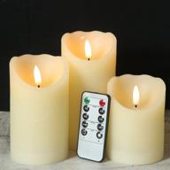 🕯️ flameless flickering candles with remote timer - set of 3, real wax battery operated pillar candles for home wedding party christmas decorations - ivory, 3d wick (sizes: d3” x h4”5”6”) logo