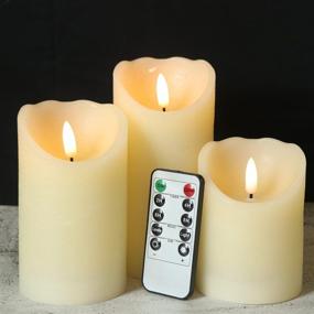 img 4 attached to 🕯️ Flameless Flickering Candles with Remote Timer - Set of 3, Real Wax Battery Operated Pillar Candles for Home Wedding Party Christmas Decorations - Ivory, 3D Wick (Sizes: D3” x H4”5”6”)