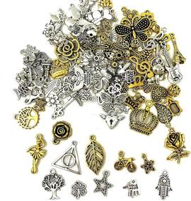 img 1 attached to 💍 JIALEEY 100 PCS Wholesale Bulk Lots Jewelry Making Charms - Mixed Antique Silver & Golden Alloy Charms Pendants for DIY Necklace Bracelet Making and Crafting