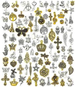 img 4 attached to 💍 JIALEEY 100 PCS Wholesale Bulk Lots Jewelry Making Charms - Mixed Antique Silver & Golden Alloy Charms Pendants for DIY Necklace Bracelet Making and Crafting