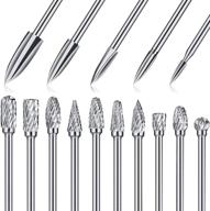 🪚 wood carving and engraving drill bits set: 15 piece double cut carbide rotary burr for diy woodworking, drilling, engraving, and polishing logo