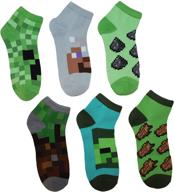 6 pairs of minecraft creeper ankle socks for boys, size m/l (shoe size 3-10) logo