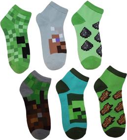 img 1 attached to 6 Pairs of Minecraft Creeper Ankle Socks for Boys, Size M/L (Shoe Size 3-10)