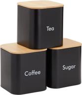 🍶 stylish black canister set for kitchen - sugar tea coffee containers, durable stainless steel with bamboo lids (3 piece set) логотип