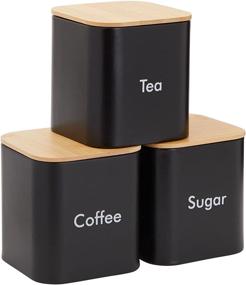 img 4 attached to 🍶 Stylish Black Canister Set for Kitchen - Sugar Tea Coffee Containers, Durable Stainless Steel with Bamboo Lids (3 Piece Set)