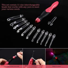 img 1 attached to Knitly Lighted Crochet Hook Set with 11 Interchangeable Heads, Ergonomic Grip Handles, and Rechargeable Light Up Feature – Ideal for Arthritic Hands. Includes Woven Case. Sizes: 2.5mm to 8.0mm.