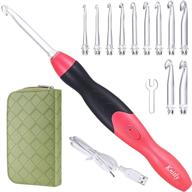 knitly lighted crochet hook set with 11 interchangeable heads, ergonomic grip handles, and rechargeable light up feature – ideal for arthritic hands. includes woven case. sizes: 2.5mm to 8.0mm. logo