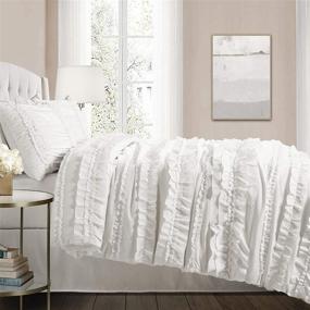 img 3 attached to 💎 Lush Decor Belle 4 Piece Ruffled Shabby Chic White Queen Comforter Set with Bed Skirt and 2 Pillow Shams: Experience Luxury and Elegance in Your Bedroom
