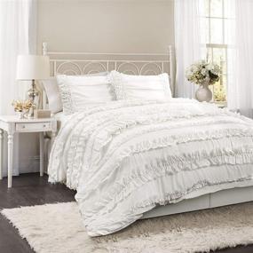 img 4 attached to 💎 Lush Decor Belle 4 Piece Ruffled Shabby Chic White Queen Comforter Set with Bed Skirt and 2 Pillow Shams: Experience Luxury and Elegance in Your Bedroom