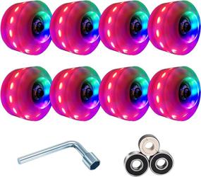 img 4 attached to 🛹 FeiTianNiu 8-Piece PBG / 4-Piece RBG Luminous Wheels with 32x58mm Bearings for Enhanced Outdoor Skateboarding, Skating, and Roller-skating Experience (Pink, Blue, Green)