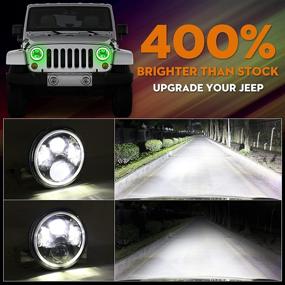 img 1 attached to 7-дюймовые LED-фары BEEYEO с хало - высокопроизводительные зеленые фары для Wrangler JK TJ LJ CJ - включает в себя DRL, поворотный сигнал, ближний/дальний свет и адаптер H4 H13 (2 шт)