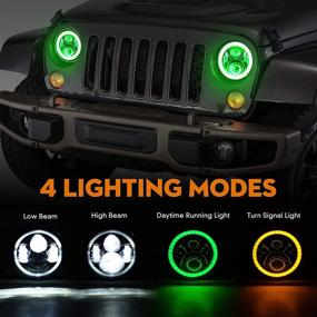 img 2 attached to 7-дюймовые LED-фары BEEYEO с хало - высокопроизводительные зеленые фары для Wrangler JK TJ LJ CJ - включает в себя DRL, поворотный сигнал, ближний/дальний свет и адаптер H4 H13 (2 шт)