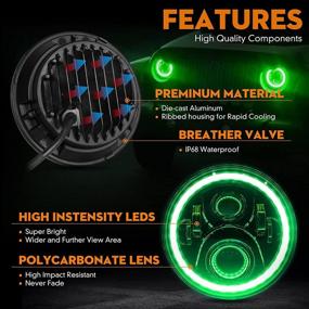 img 3 attached to 7-дюймовые LED-фары BEEYEO с хало - высокопроизводительные зеленые фары для Wrangler JK TJ LJ CJ - включает в себя DRL, поворотный сигнал, ближний/дальний свет и адаптер H4 H13 (2 шт)