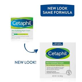 img 3 attached to CETAPHIL Богатый увлажняющий ночной крем с гиалуроновой кислотой - 1.7 унции, Увлажняющий крем для сухой и очень сухой кожи, без ароматов - Рекомендованная дерматологами марка