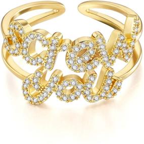 img 1 attached to 💍 EXGOX 18K Gold Plated Open Ring - Hypoallergenic Cubic Zirconia Statement Ring, Adjustable & Personalized - Comes with Gift Box