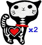 🎃 2-pack shock skeleton skull x-ray cat kitty funny cartoon diy applique embroidered sew iron on patch set - creative and playful touch! logo