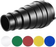 neewer bowens mount studio strobe monolight snoot kit – medium aluminum alloy conical snoot with honeycomb grid and 5 color gel filters for photography flash light logo