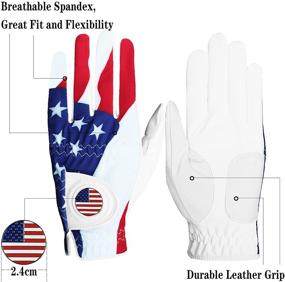 img 3 attached to 🏌️ Golf Gloves Men Left Hand Right with Ball Marker USA Flag - 2 Pack Leather Breathable Comfort: Size S M ML L XL