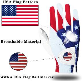 img 2 attached to 🏌️ Golf Gloves Men Left Hand Right with Ball Marker USA Flag - 2 Pack Leather Breathable Comfort: Size S M ML L XL