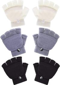 img 4 attached to Fingerless Mittens Convertible: Stylish Knitted Accessories for Girls