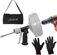 drainx spinfeed 50 foot drum auger: manual or drill powered plumbing snake - auto extend/retract, gloves & storage bag included logo