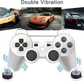 img 3 attached to 🎮 Wireless PS3 Controller 2 Pack - Double Vibration Game Controller for Playstation 3 with 2 Charging Cables (Silver+Red)