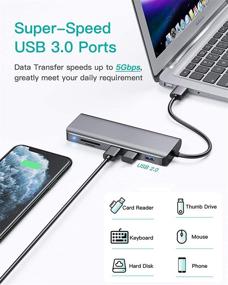 img 1 attached to 💻 7-in-1 Aluminum USB Hub with Gigabit Ethernet, USB 3.0 Ports, SD Card Reader - Compatible with MacBook Air/Pro, Windows, Linux, Chromebook