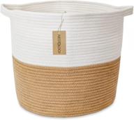 🧺 nestology large woven cotton rope basket - white, jute, tan - perfect for laundry, nursery, and storage needs (14x16in, beige) logo