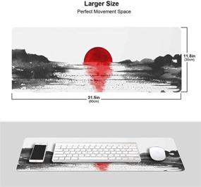 img 3 attached to 🖱️ XL Gaming Mouse Pad - Lake View with Red Sun Japanese Sumi E Ink Design - Extended Large Desk Mat - Stitched Edges - Non Slip Rubber Base - 31.5 X 11.8 Inch