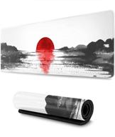 🖱️ xl gaming mouse pad - lake view with red sun japanese sumi e ink design - extended large desk mat - stitched edges - non slip rubber base - 31.5 x 11.8 inch logo