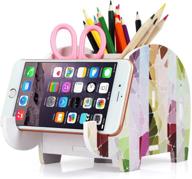 coolbros elephant pencil holder with phone holder desk organizer desktop pen pencil mobile phone bracket stand storage pot holder container stationery box organizer (striped elephant) logo