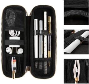 img 2 attached to 🖊️ Marble Pencil Holder Pencil Case for Apple Pencil and Pen Accessories, Protective Carrying Case with Elastic Strap Sleeve and Mesh Pockets for AirPods