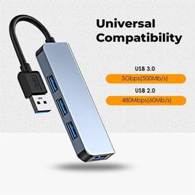 img 2 attached to 💻 High-Speed 4-Port USB HUB for Surface, MacBook, Laptop, Desktop, and More - HILZO Slim Portable USB 3.0 & USB 2.0 Hub with LED Indication