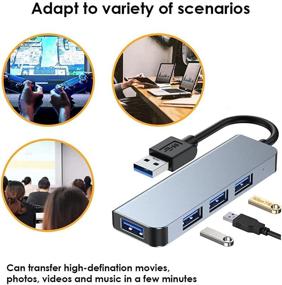 img 1 attached to 💻 High-Speed 4-Port USB HUB for Surface, MacBook, Laptop, Desktop, and More - HILZO Slim Portable USB 3.0 & USB 2.0 Hub with LED Indication