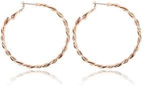 img 4 attached to 👂 Stylish Chunky Hoop Earrings - Fashionable Twisted Rope, Bamboo, Flattened Shield Oval Disc, Hollow Thick Tube Hoops