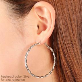 img 3 attached to 👂 Stylish Chunky Hoop Earrings - Fashionable Twisted Rope, Bamboo, Flattened Shield Oval Disc, Hollow Thick Tube Hoops