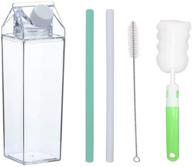 17oz - 1 pack clear milk carton water bottle: creative eco- friendly drinking cup with leakproof design and 2 silicone straws (a - clear 1) logo