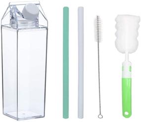 img 4 attached to 17oz - 1 Pack Clear Milk Carton Water Bottle: Creative Eco- Friendly Drinking Cup with Leakproof Design and 2 Silicone Straws (A - Clear 1)