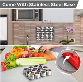 img 2 attached to 🧲 Aiyola Stainless-Steel Magnetic Spice Jars Set of 12 with Wall Base - Easy to Clean, Rust-Free Magnetic Spice Tins - Includes 120 Labeling Stickers