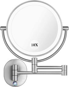 img 4 attached to 🪞 Pansonite LED Wall Mount Makeup Mirror: 10x Magnification, Double Sided, 360° Swivel, Adjustable Light-Brushed Finish