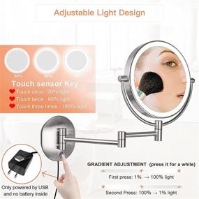 img 2 attached to 🪞 Pansonite LED Wall Mount Makeup Mirror: 10x Magnification, Double Sided, 360° Swivel, Adjustable Light-Brushed Finish