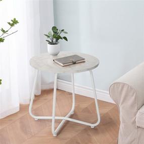 img 3 attached to 🪑 VECELO White Modern Faux Marble Round Side/End/Coffee/Snack Table with Storage Shelf Tray for Bedroom, Living Room or Outdoor