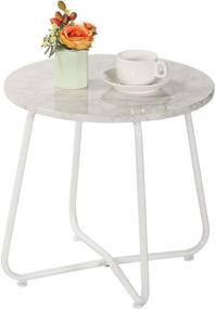 img 4 attached to 🪑 VECELO White Modern Faux Marble Round Side/End/Coffee/Snack Table with Storage Shelf Tray for Bedroom, Living Room or Outdoor