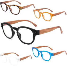 img 4 attached to 👓 Enhance Your Eye Comfort with 5 Pack Blue Light Blocking Reading Glasses - Wood-Look Stylish Computer Readers