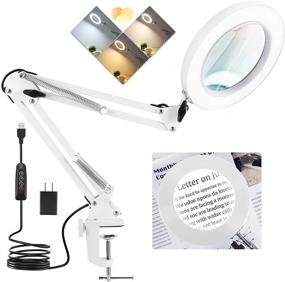 img 4 attached to 🔍 White LED Magnifying Glass Lamp with Desk Clamp, Krstlv Real Glass Lens, 5X Magnification, Stepless Dimmable, 3 Color Modes, Hands-Free Lighted Magnifier for Reading, Crafts, Close Work